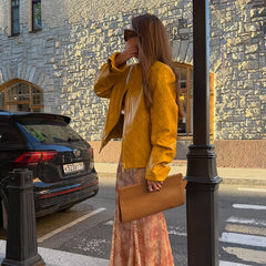 Snake Print Yellow Zip Biker Jacket