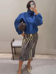 Zebra Print Stripe Midi Skirt