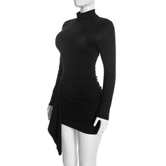 Long Sleeve Turtleneck Ruched Detail Mini Dress