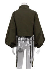 Ruched Drawstring Collar Shirt