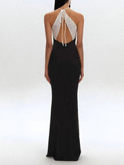 Halter neck cutout colorblock maxi dress detail view