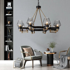  Postmodern glass chandelier with an artistic design, illuminating a stylish living room. Golden Atelier 3