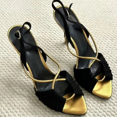 Black Gold Stiletto Heeled Sandals