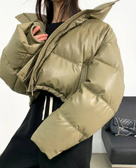 Puffy Cropped Parkas Thick Long Sleeve Cotton Down Coats