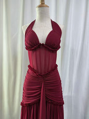 Sheath Halter Neck Ruched Maxi Dress