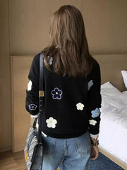 Floral Embroidered Loose Fit Pullover Sweater