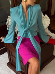 Long V-Neck Bell Sleeve Wrap Top