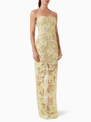 Strapless Sequin Embroidery Floral Sheath Maxi Dress