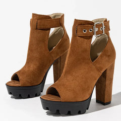 Buckle Strap Platform Square High Heel Shoes