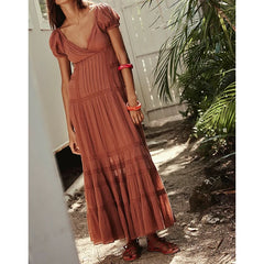 Puff Sleeve V-Neck Maxi Dress