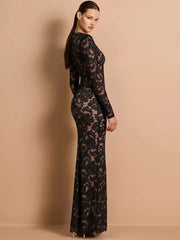 Lace Plunge Neck Maxi Dress
