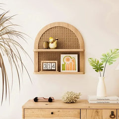 Rattan Bamboo Floating Shelves Wall Mounted Display Rack