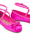 Mary Janes Ankle Strap Bowknot Rivet Satin Ballet Round Toe Shoes