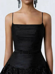 Black floral midi dress bodice detail