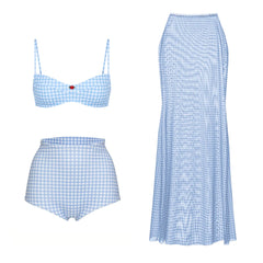 Gingham Bikini and Skirt Beachwear Set