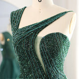Emerald Green Overskirt One Shoulder Women Prom Gowns