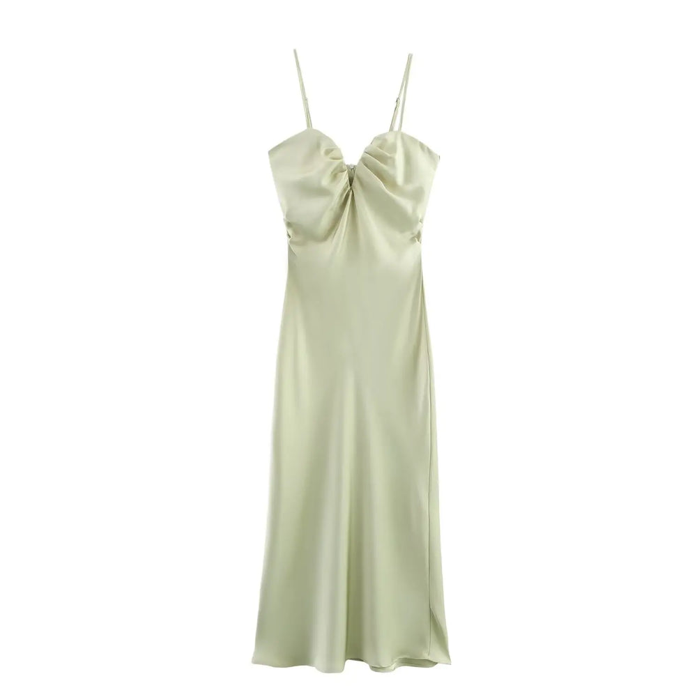 Light green satin slip dress 
