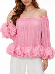 Pleated off-shoulder blouse with petal sleeves
