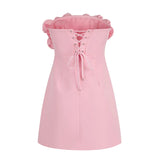 Pink Decorative Flower Women's Tube Mini Dress