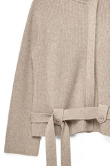 Ribbed Knit Belted Turtleneck Cardigan