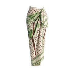 Palm Tree Halter Neck Swimsuit and Sarong Set
