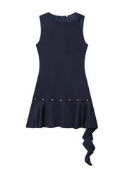 Navy Blue Round Neck Sleeveless Metal Strap Hem Mini Dress