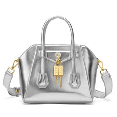 Metallic Structured Lock Satchel Bag