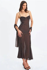 Polka Dot Spaghetti Strap Sweetheart Neck Maxi Dress