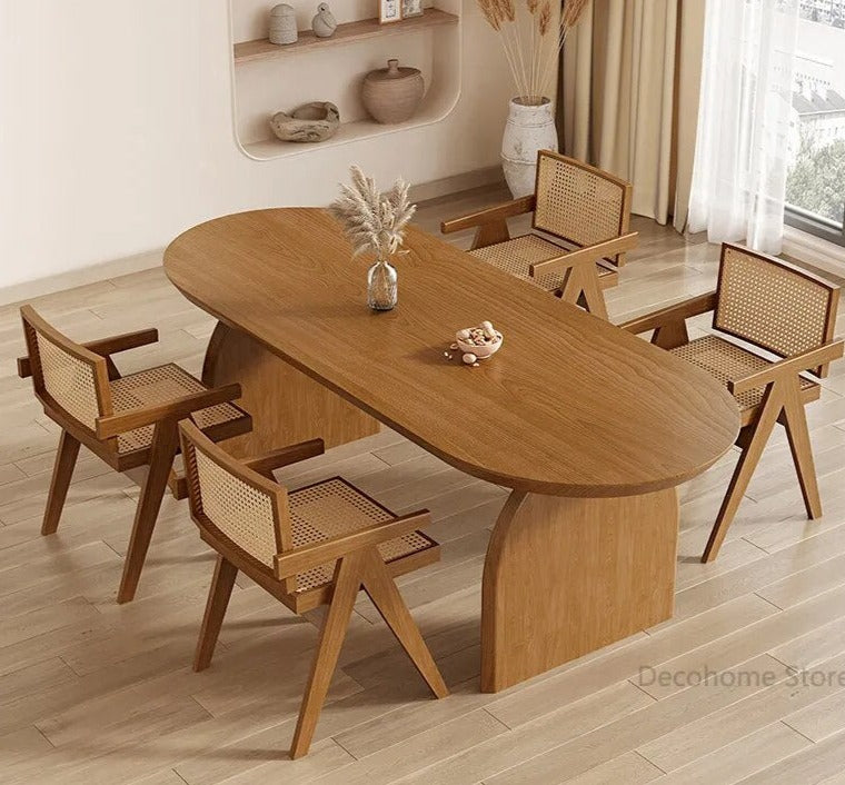 Oval Solid Wood Small Sized Dining Tables and Chairs
