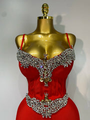 Strapless V-Neck Crystal Embellished Body-Con Maxi Dress
