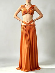 Strappy Cut-Out Bandage Crop Top And Maxi Skirt Set