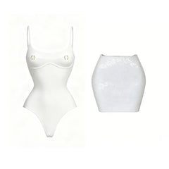 Solid Sequin Bikini and Skirt Swimwear Set