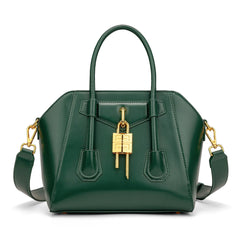 Metallic Structured Lock Satchel Bag