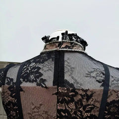 Black Sheer Lace Stand Collar Mini Dress