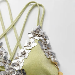 Green Sparkling Embellished Swimsuit and Twisted Skirt Set