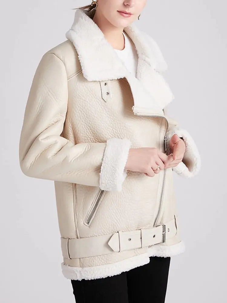 Thick Faux Leather Furry Jacket - Golden Atelier