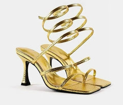 Thin Low Heel Sandal Shoes - Golden Atelier