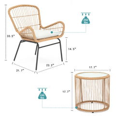 Outdoor Wicker Chairs with Glass Top Table & Soft Cushion