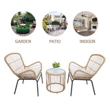 Outdoor Wicker Chairs with Glass Top Table & Soft Cushion