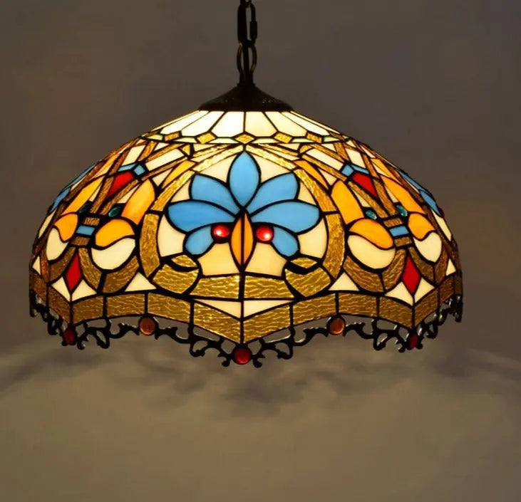 Vintage Pendant Stained Glass Hanging LED Lamp - Golden Atelier