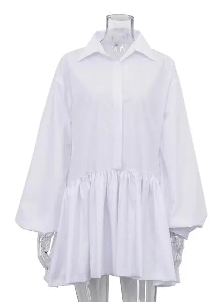 White Puff Sleeve Pleated Mini Dress - Golden Atelier