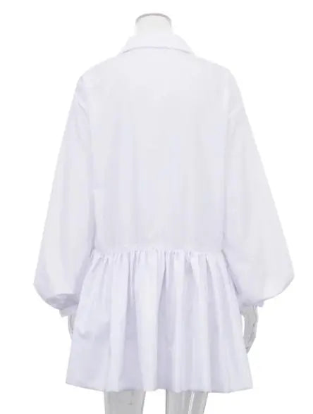 White Puff Sleeve Pleated Mini Dress - Golden Atelier