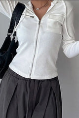 White Zip Up Hooded Jacket - Golden Atelier