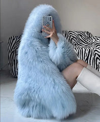 Soft Faux Fur Blue Short Jacket for Women- Golden Atelier