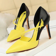 Women Mixed Color High Heels Pointed Toe Pump Shoes - Golden Atelier