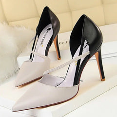 Women Mixed Color High Heels Pointed Toe Pump Shoes - Golden Atelier