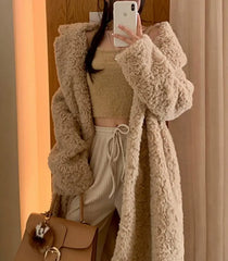 Women Thick Fluffy Faux Fur Long Trench Coat - Golden Atelier