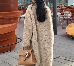 Women Thick Fluffy Faux Fur Long Trench Coat - Golden Atelier