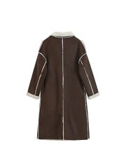 Woolen Turn-Down Collar Women Long Coat - Golden Atelier