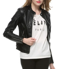 Zipper Faux Leather Biker Jacket - Golden Atelier